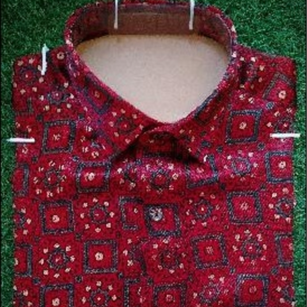 Luxurious Ajrakh Handblock printed Designer Silk Shirt.