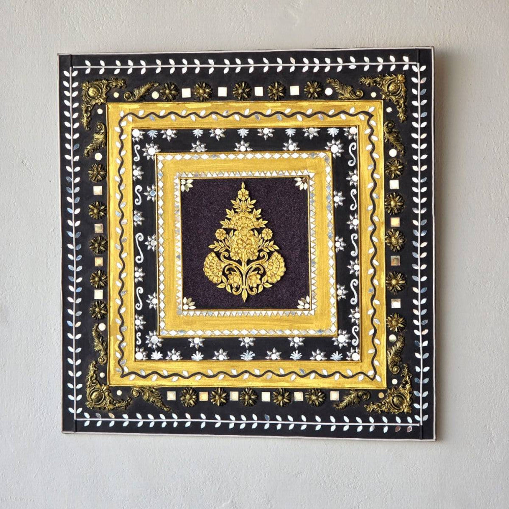 18x18in MDF black N gold decorative wall hanging art