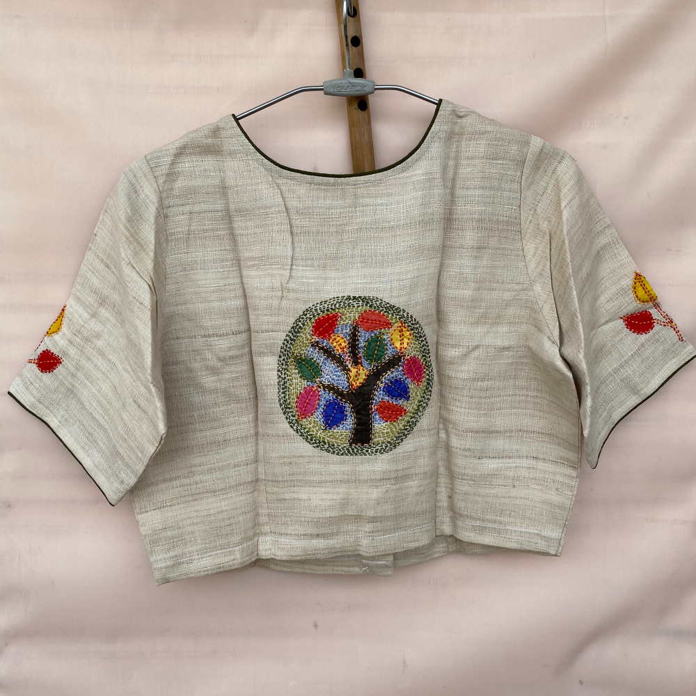 Blouse Top - Tree of Life, Khatwa on Tussar silk