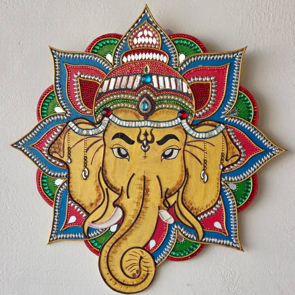 14in/36cm Lord Ganesha lippan thread wall hanging decor