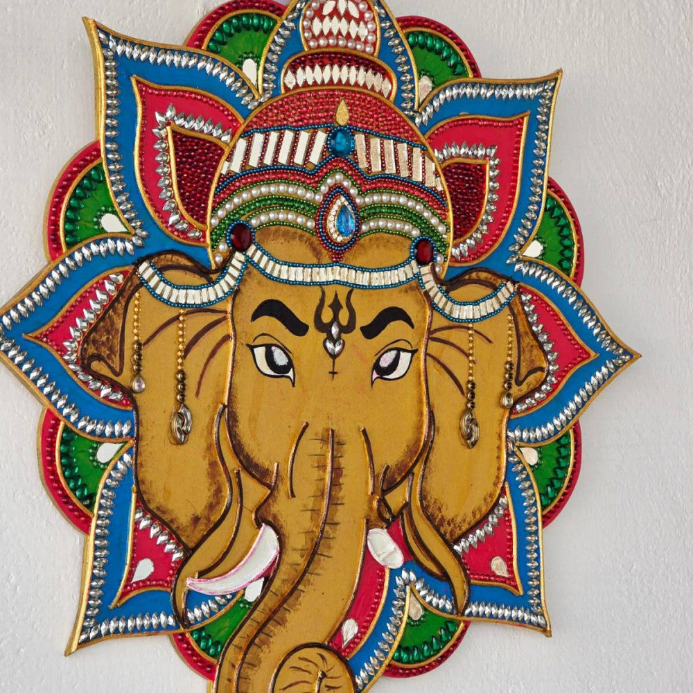 14in/36cm Lord Ganesha lippan thread wall hanging decor