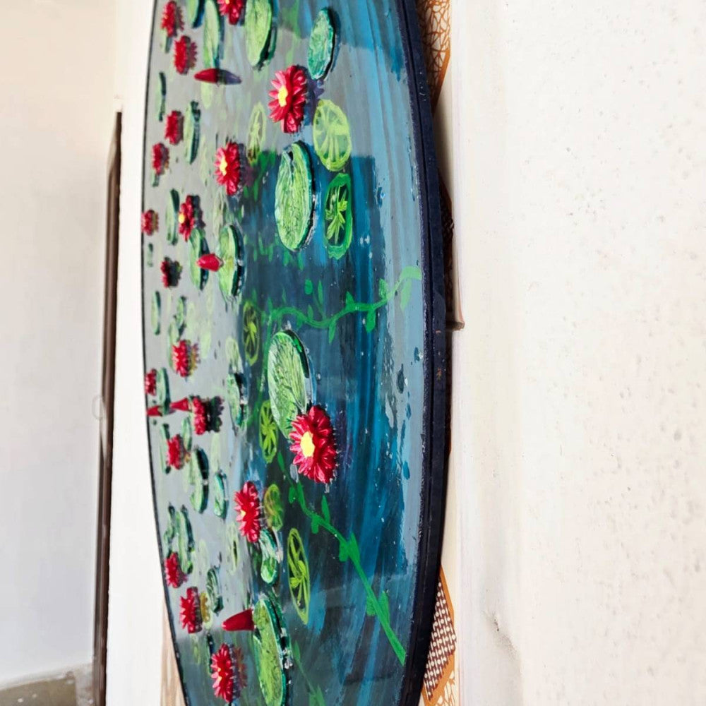 24in/60cm ROUND LOTUS POND-RESIN WALL HANGING DECOR