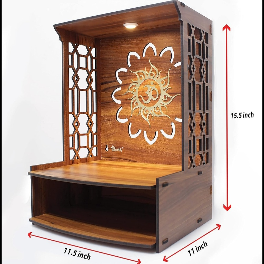 Handmade Teak Wall Pooja Mandir with LED