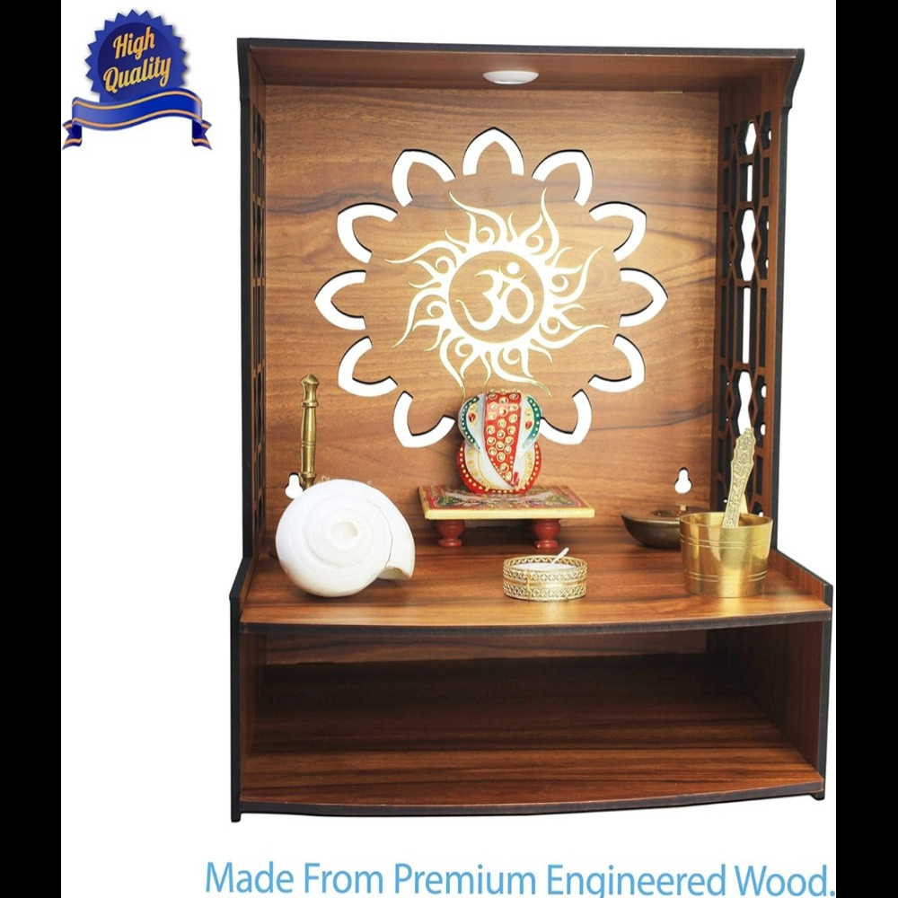 Handmade Teak Wall Pooja Mandir with LED
