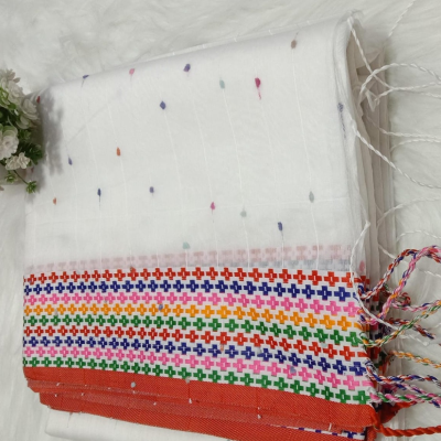 Bengal Cotton with Cross_Stitch Design_White with Red