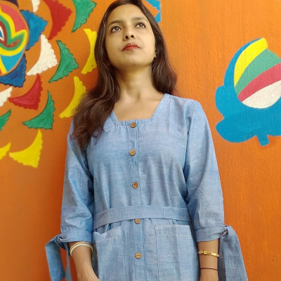 CRYSTAL-Square Neck Handmade Indo Western ,front Buttoned Summer Dress