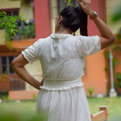 KHAMSIN TALES – Puff Sleev,Front lace Premium Muslin Cotton Designerwear