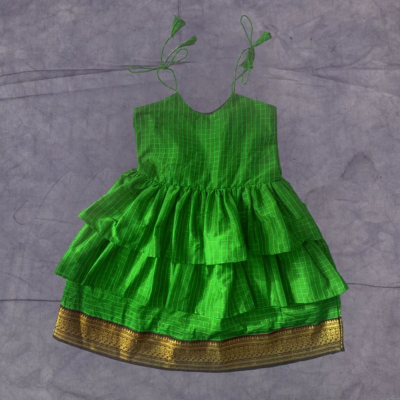 Little Miss Sunshine - Frock-Dress in Dark Green checks with Blue zari Ages 1-6
