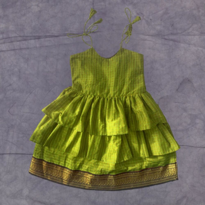 Little Miss Sunshine - Frock-Dress in Light green checks with Blue zari Ages 1-6
