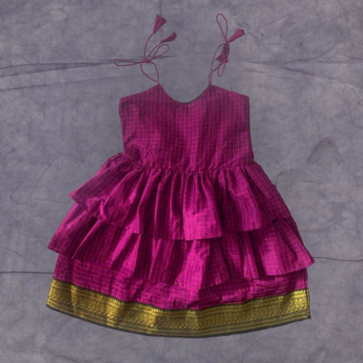 Little Miss Sunshine - Frock-Dress in Purple checks with green zari Ages 1-6