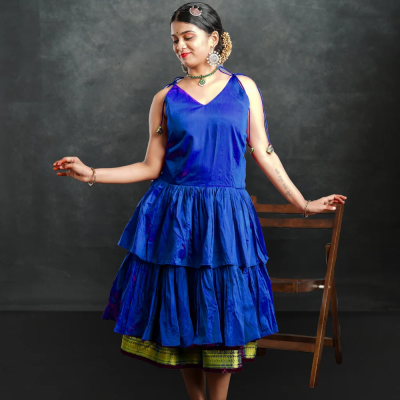 Little Miss Sunshine - Frock-Dress in Blue with green zari Ages 1-6
