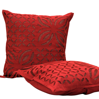 Reverse Applique Pure Cotton Cushion Cover (Maroon) (set of 2)