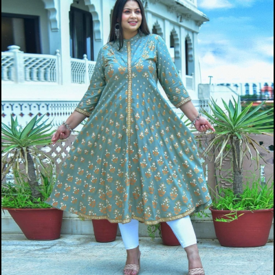 Kanaklata Cotton Blended Floral Printed Plus Size Anarkali Kurta for Women