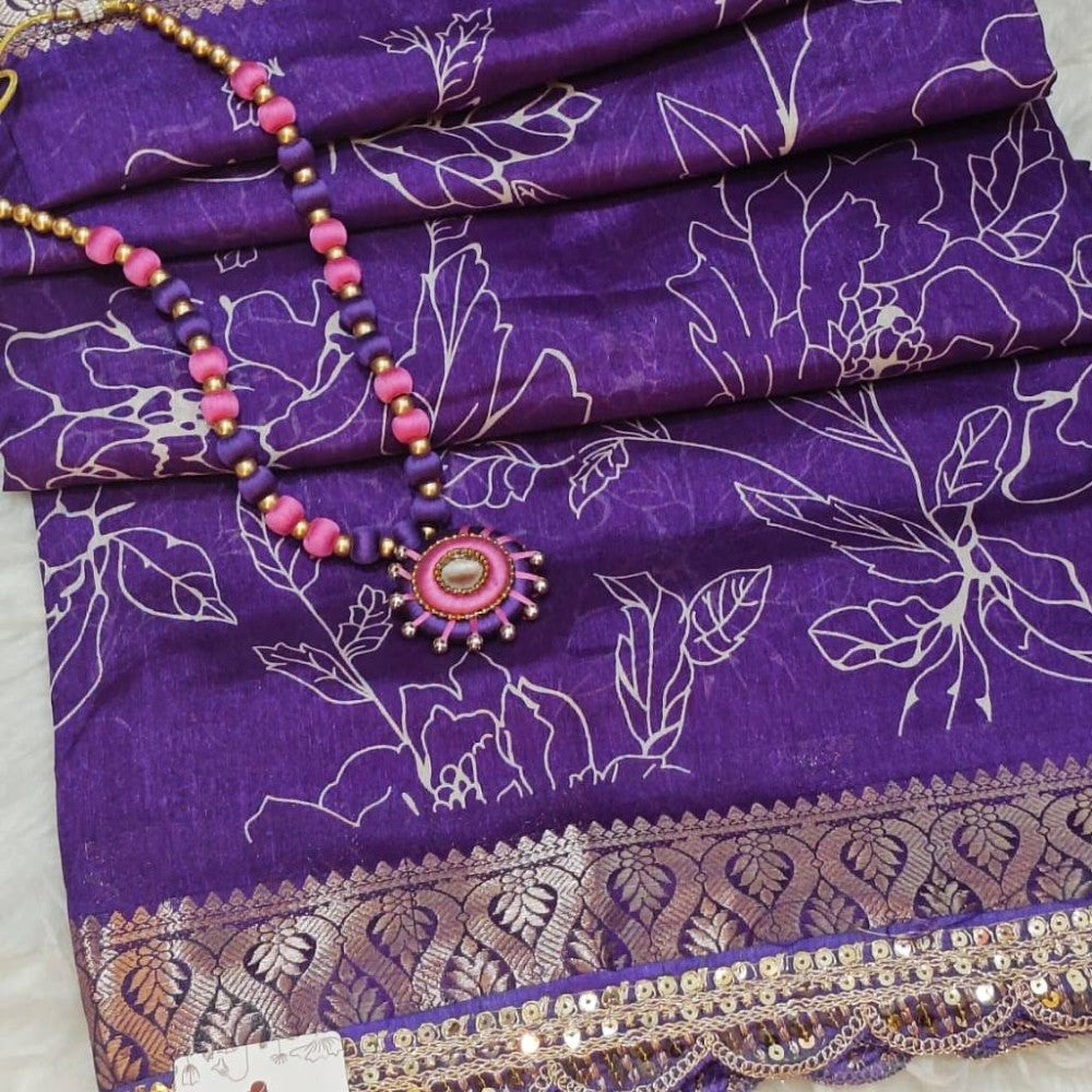 Digital Dola Floral Printed Sarees_Purple