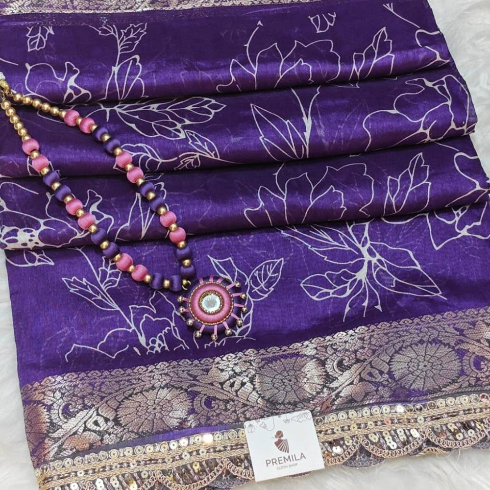Digital Dola Floral Printed Sarees_Purple