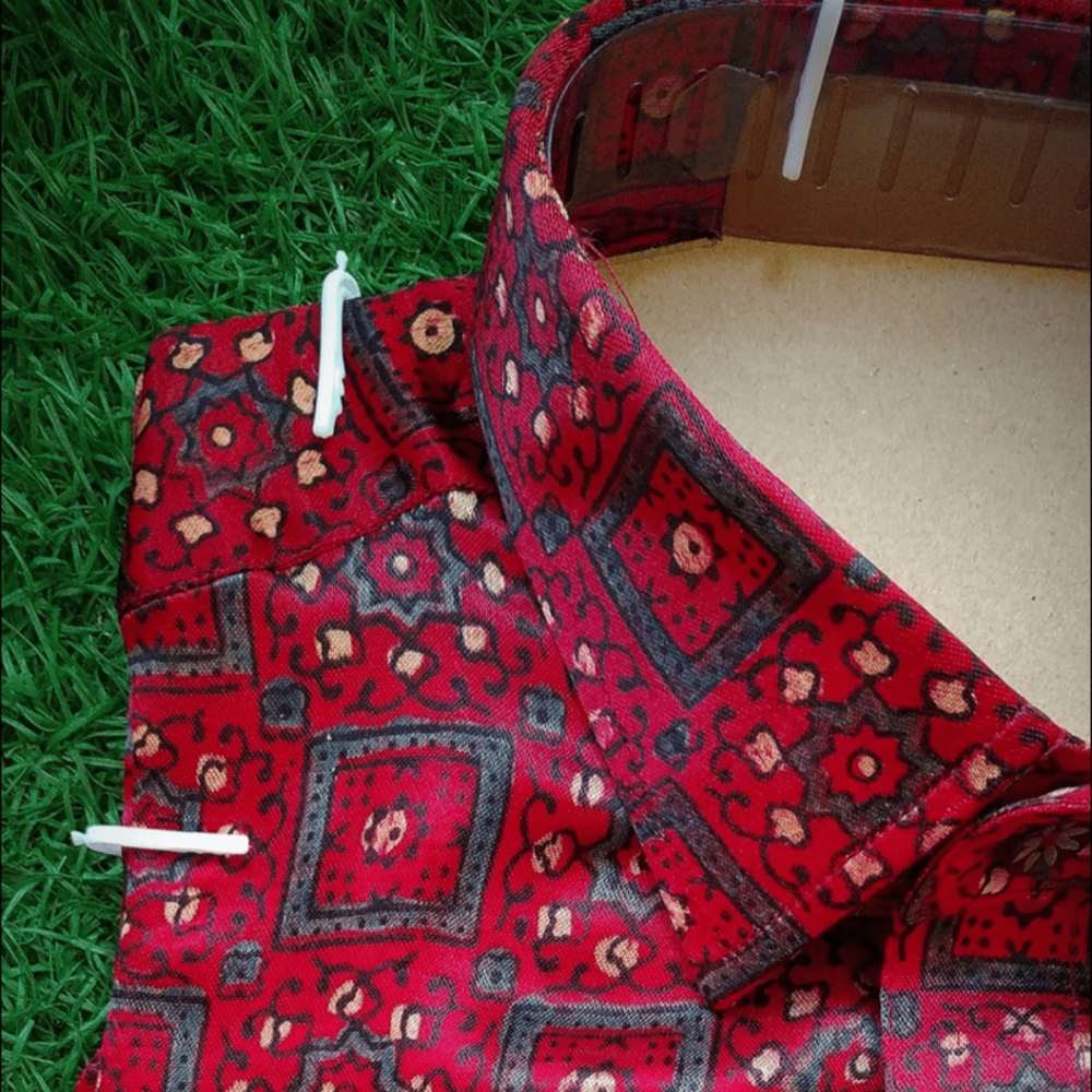 Luxurious Ajrakh Handblock printed Designer Mashru Silk Shirt.