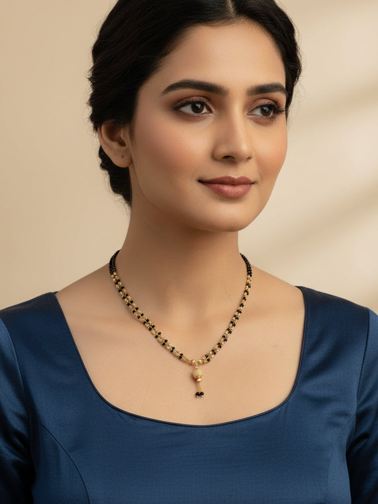 JHB 20 inch jewellery's Traditional Temple Forming One Gram Gold Stylish Maharashtrian Set Tanmaniya Black Vati Mangalsutra For Women