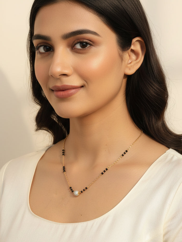 JHB Diamond Mangalsutra With Chain short Length Tanmaniya Traditional Black Bead Mangalsutra for women