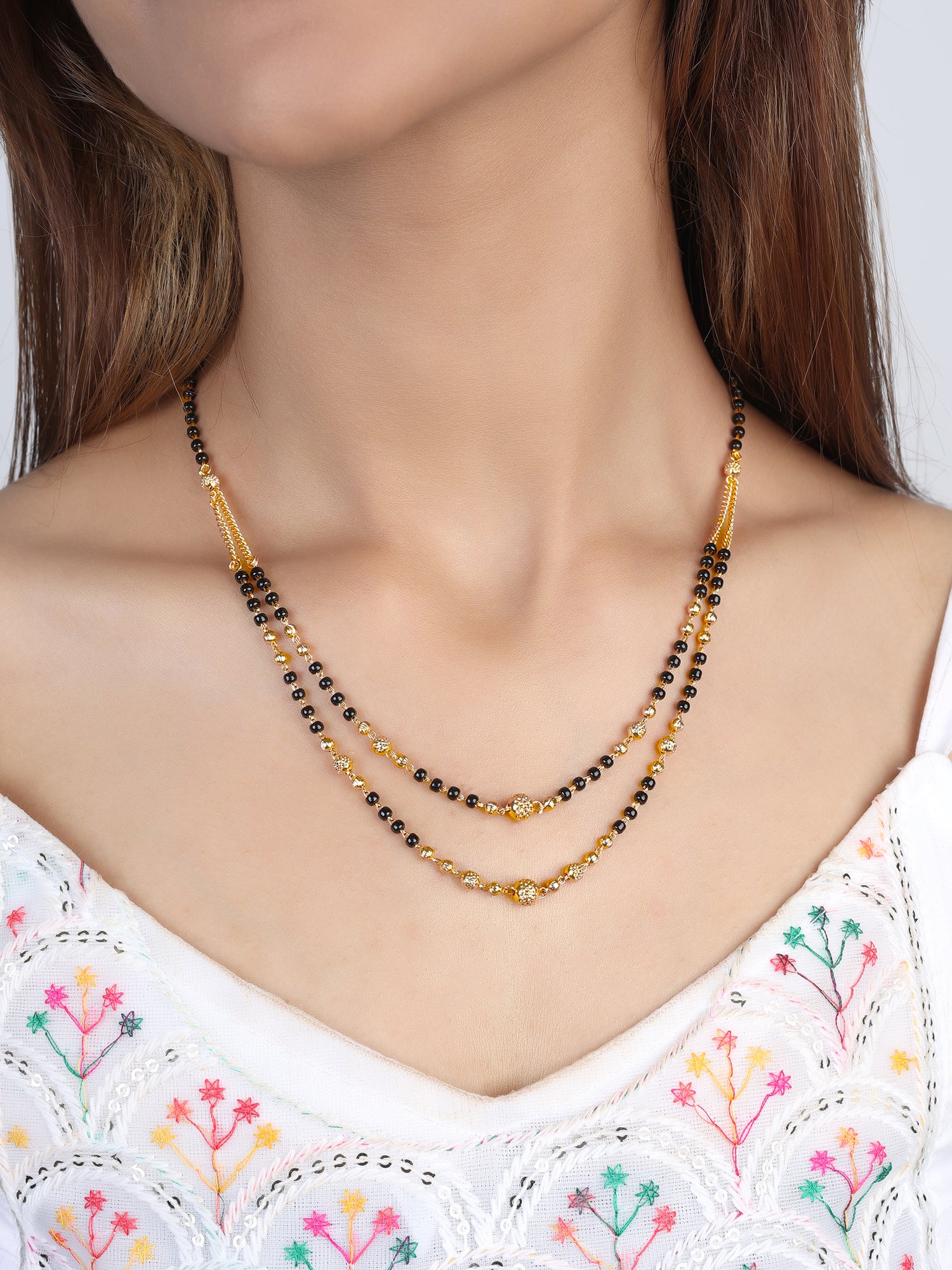 JHB Gold Plated and Black Bead Traditional Layer Mangalsutra Nacklace For Women