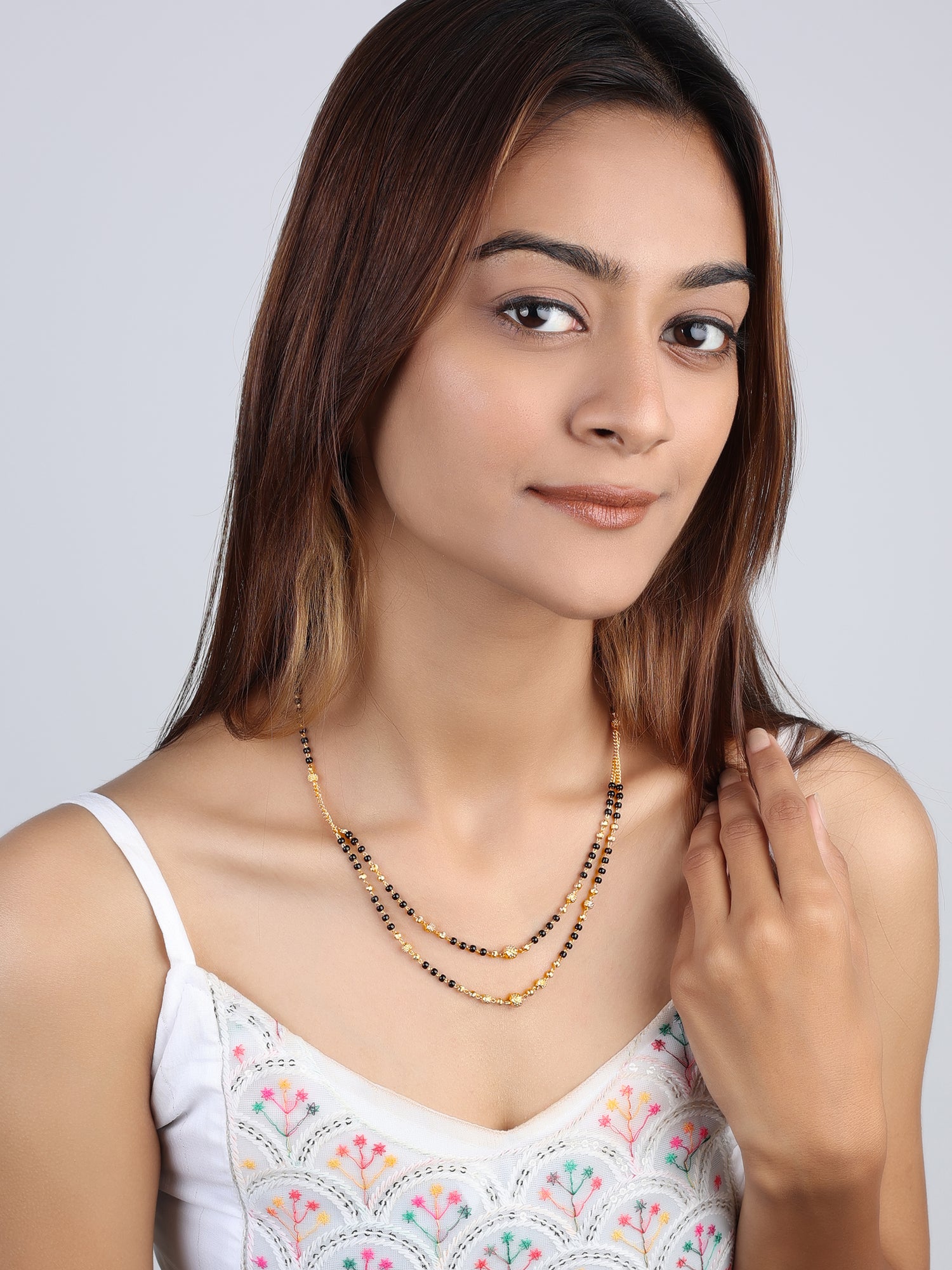 JHB Gold Plated and Black Bead Traditional Layer Mangalsutra Nacklace For Women