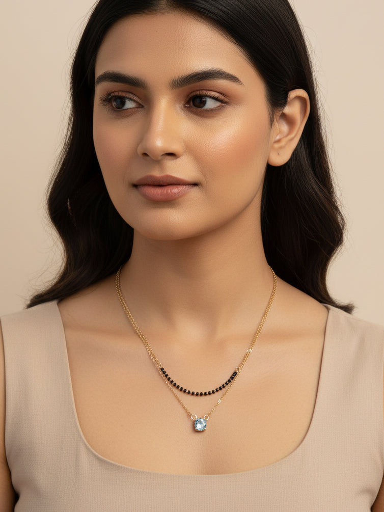 JHB AD Pendant Gift Set |Rakhi Rakshabandhan Gift for Sister Bhabhi, Gifts for Women & Girls | Mangalsutra With American Diamond, Traditional Black Bead Mangalsutra