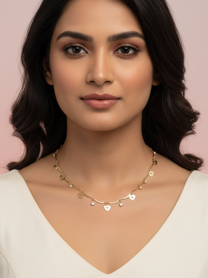 JHB Diamond and Gold Plated Short Tanmaniya Chain For Women And Girls