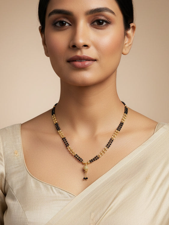 JHB 20 inch jewellery's Traditional Temple Forming One Gram Gold Stylish Maharashtrian Set Tanmaniya Black Vati Mangalsutra For Women