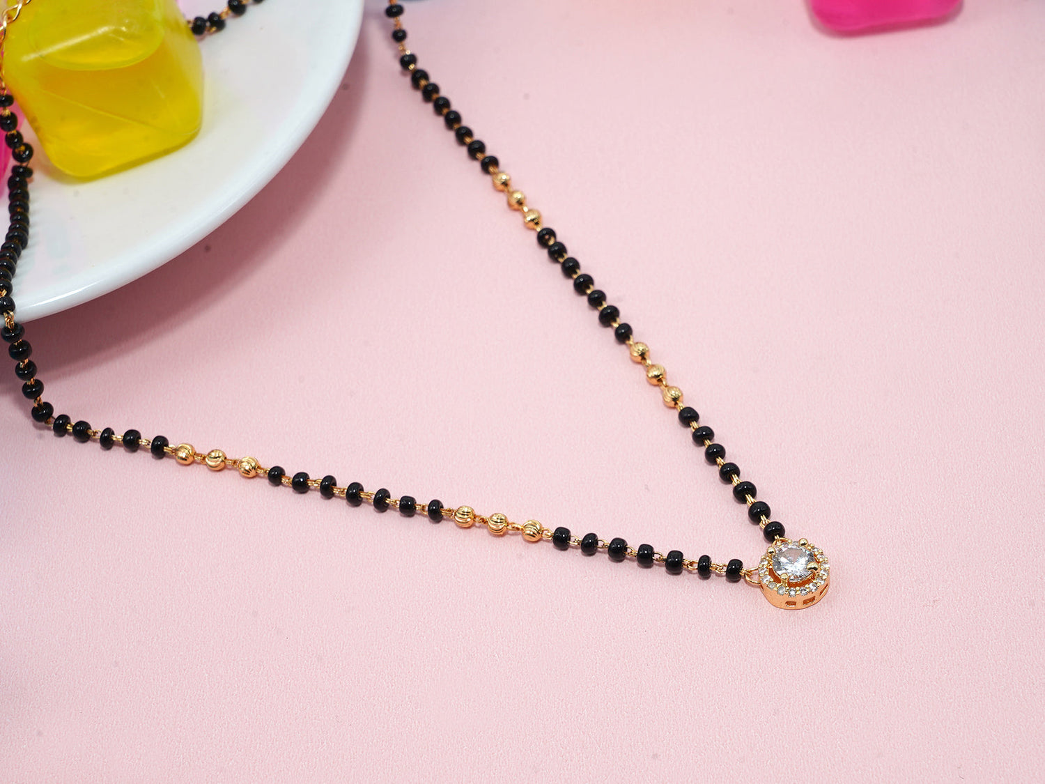 JHB Diamond Mangalsutra With Chain short Length Tanmaniya Traditional Black Bead Mangalsutra for women