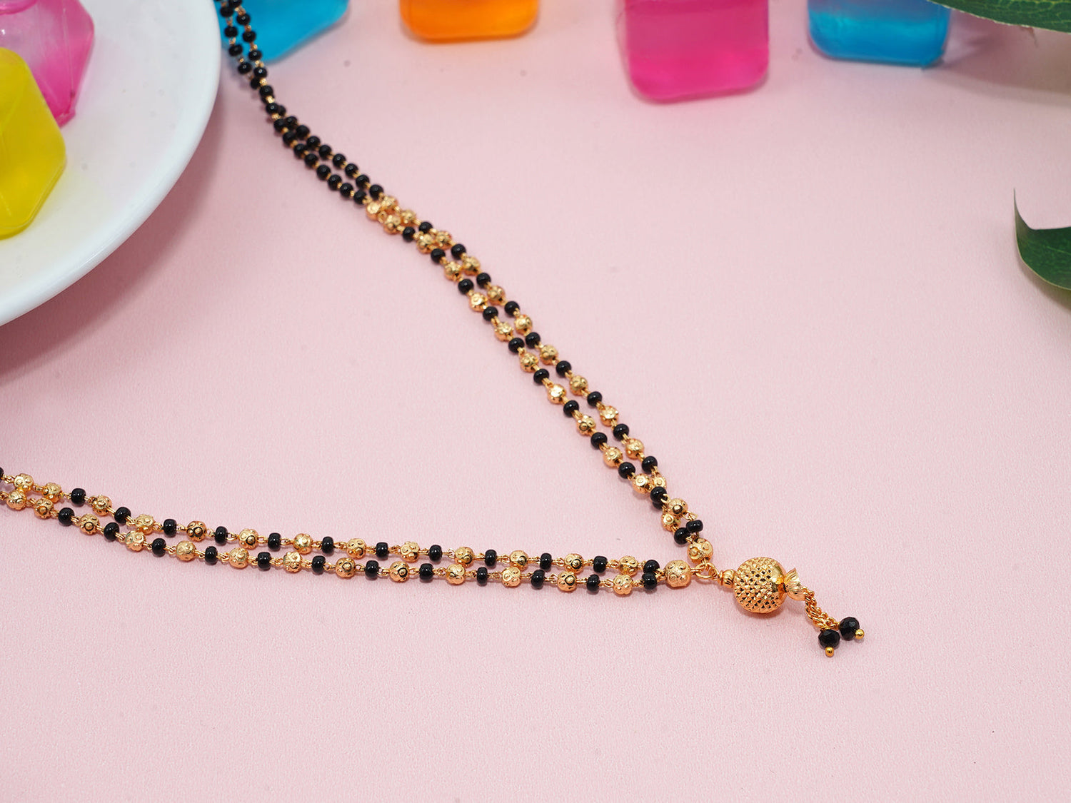 JHB 20 inch jewellery's Traditional Temple Forming One Gram Gold Stylish Maharashtrian Set Tanmaniya Black Vati Mangalsutra For Women