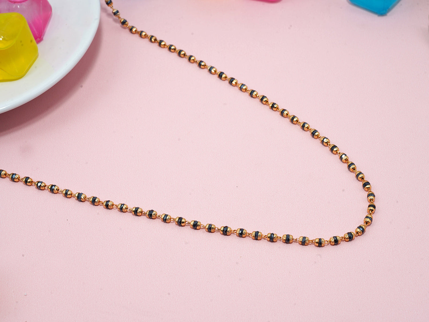 JHB Women Traditional Black Bead Chain and Gold Plated Neck Chain for Women & Girls Wedding, Engagement and Anniversary