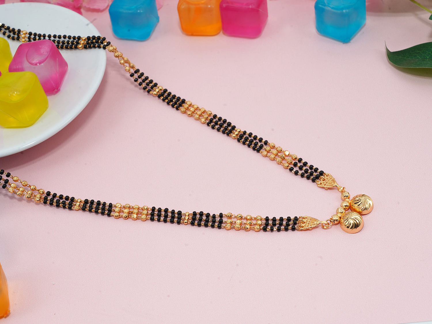 JHB 26 inch jewellery's Traditional Temple Forming One Gram Gold Stylish Maharashtrian Wati Mangal sutra Set Tanmaniya Black Vati Mangalsutra For Women
