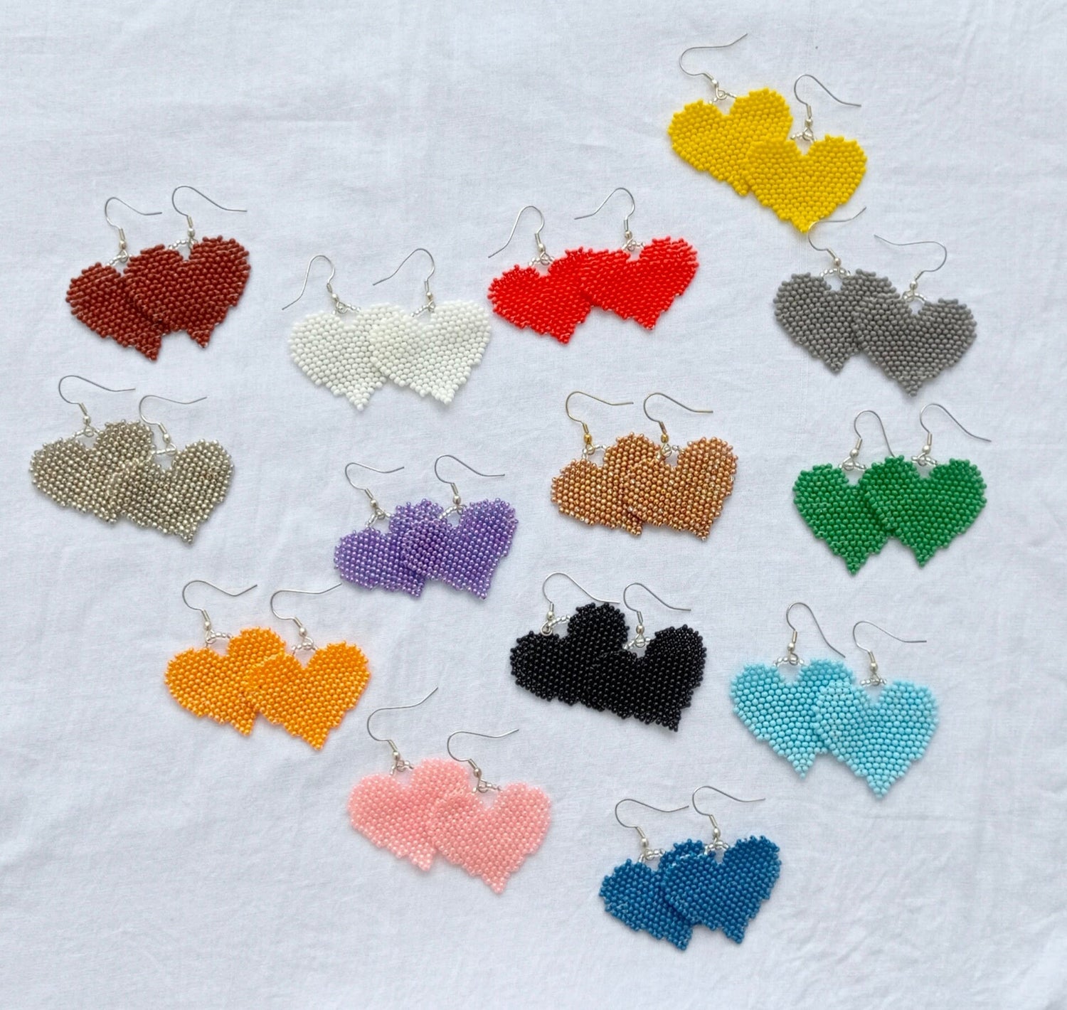 Heart Shaped Bead Earrings | Beadwoven Dangle Earrings | In 14 different colors | Lightweight| Heirloom Quality