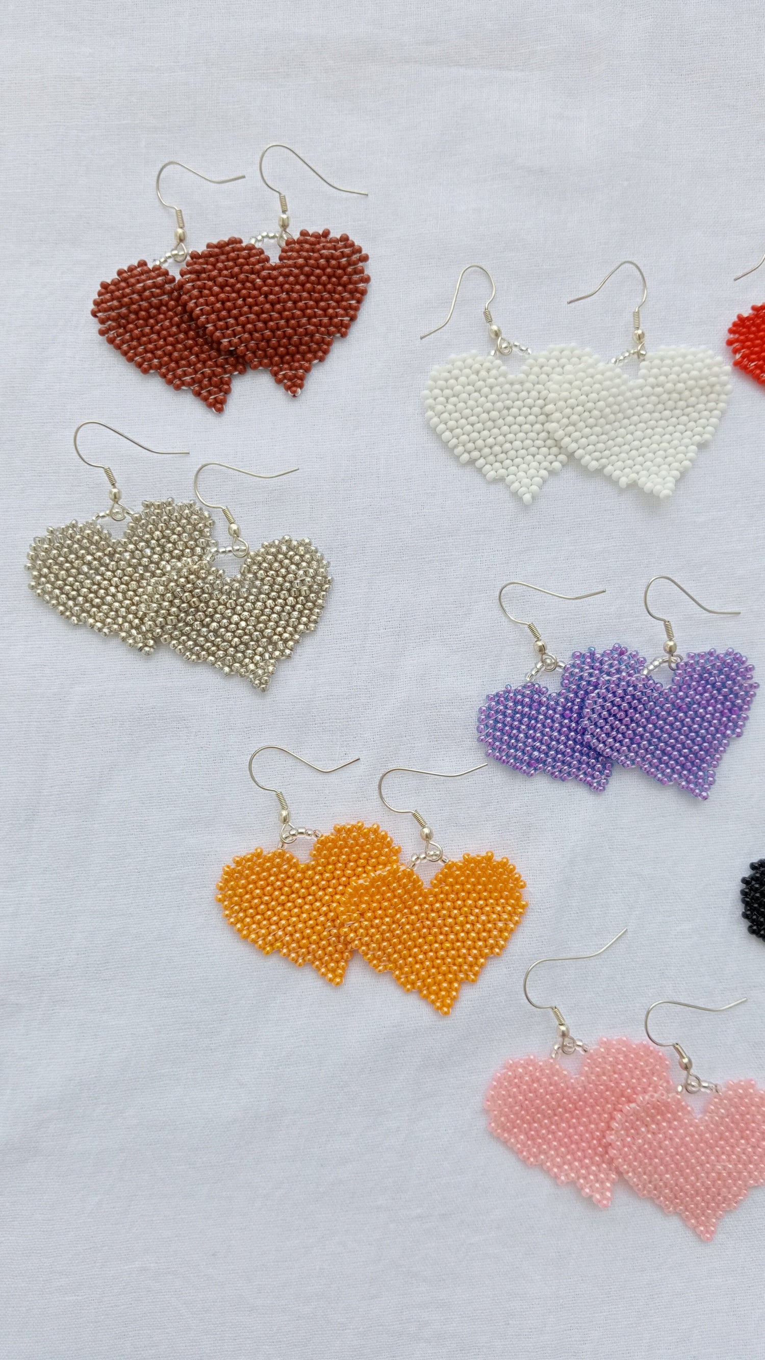 Heart Shaped Bead Earrings | Beadwoven Dangle Earrings | In 14 different colors | Lightweight| Heirloom Quality
