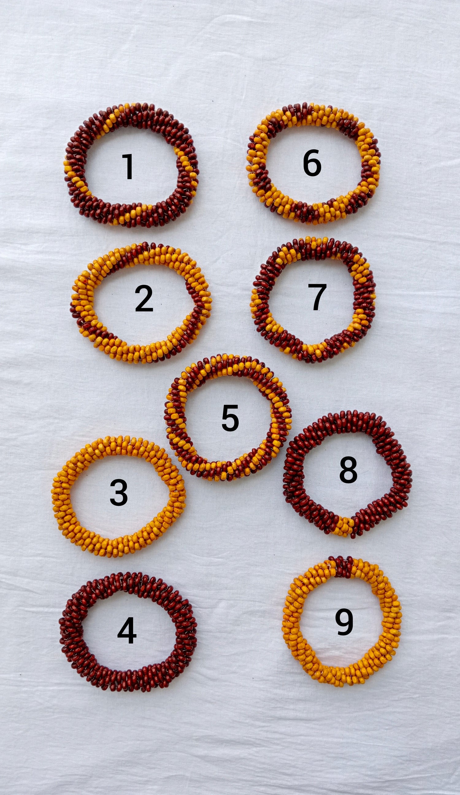Hand-woven Wooden Bead Bangle | Maroon & Mustard Yellow | Solid Patterns | Chunky Feel