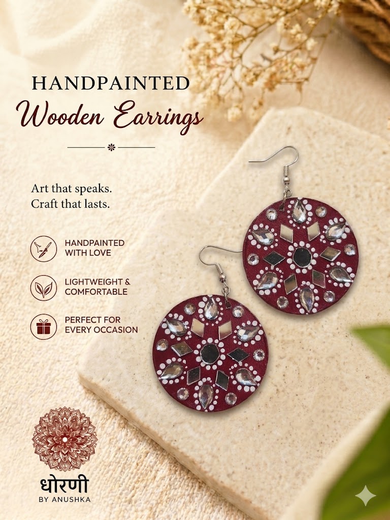 Earrings hand-painted (Mirror work)