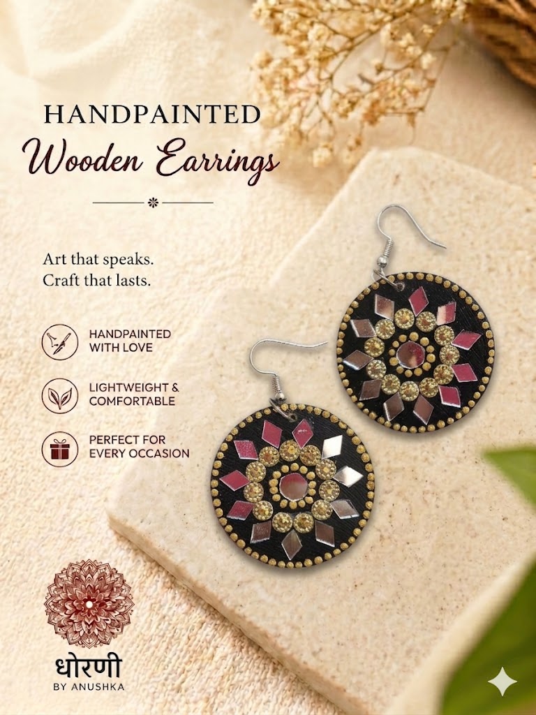 Earrings hand-painted (Mirror work)