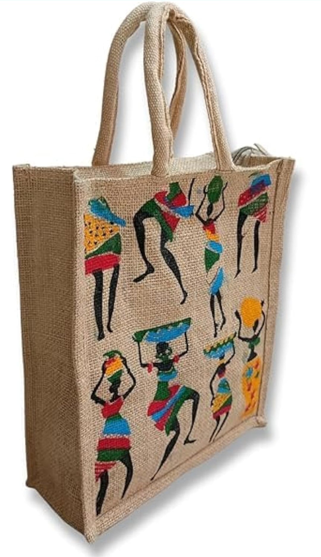 Hand-Painted Jute Bag for Lunch & Utility, Big Size, Indian Culture | Pack of 2