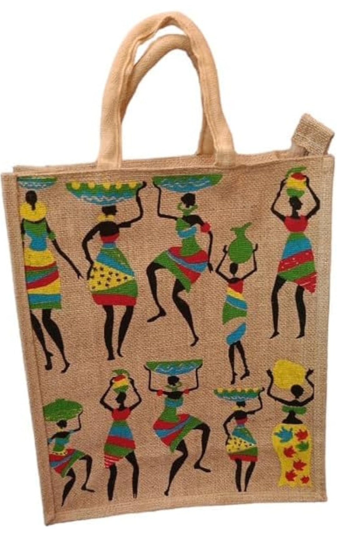 Hand-Painted Jute Bag for Lunch & Utility, Big Size, Indian Culture | Pack of 2
