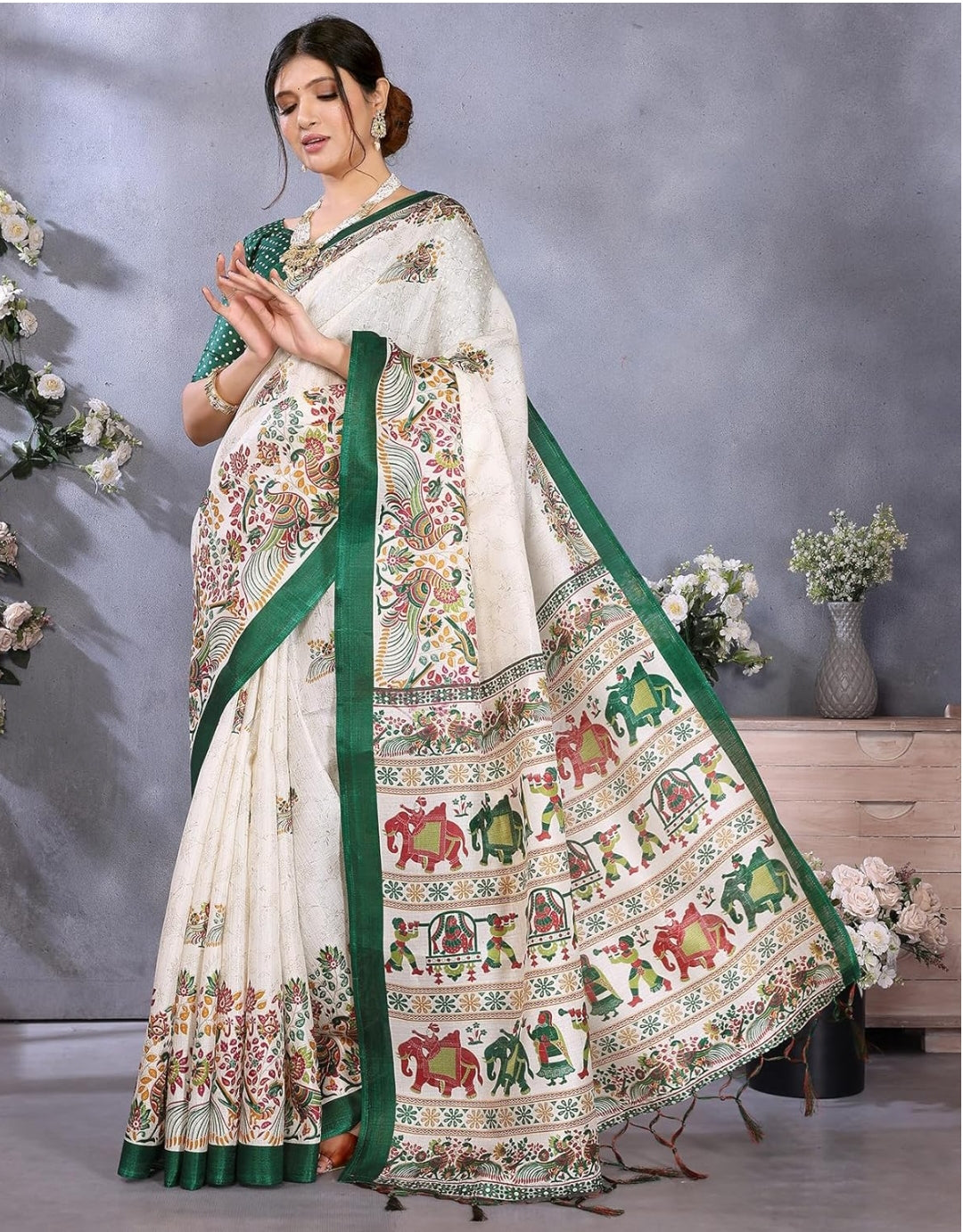 Kanaklata Exquisite Khadi Silk Saree with Pattachitra Inspired Print
