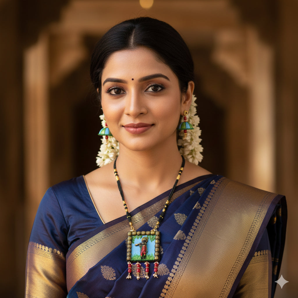 Lord Krishna terracotta fusion jewellery set