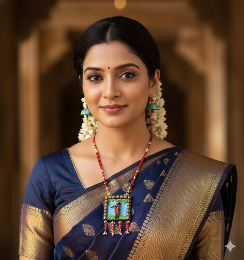 Lord Krishna terracotta fusion jewellery set