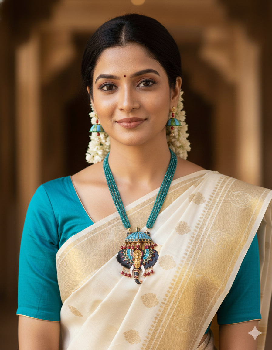 Kerala pooram Elephant Terracotta fusion jewellery set