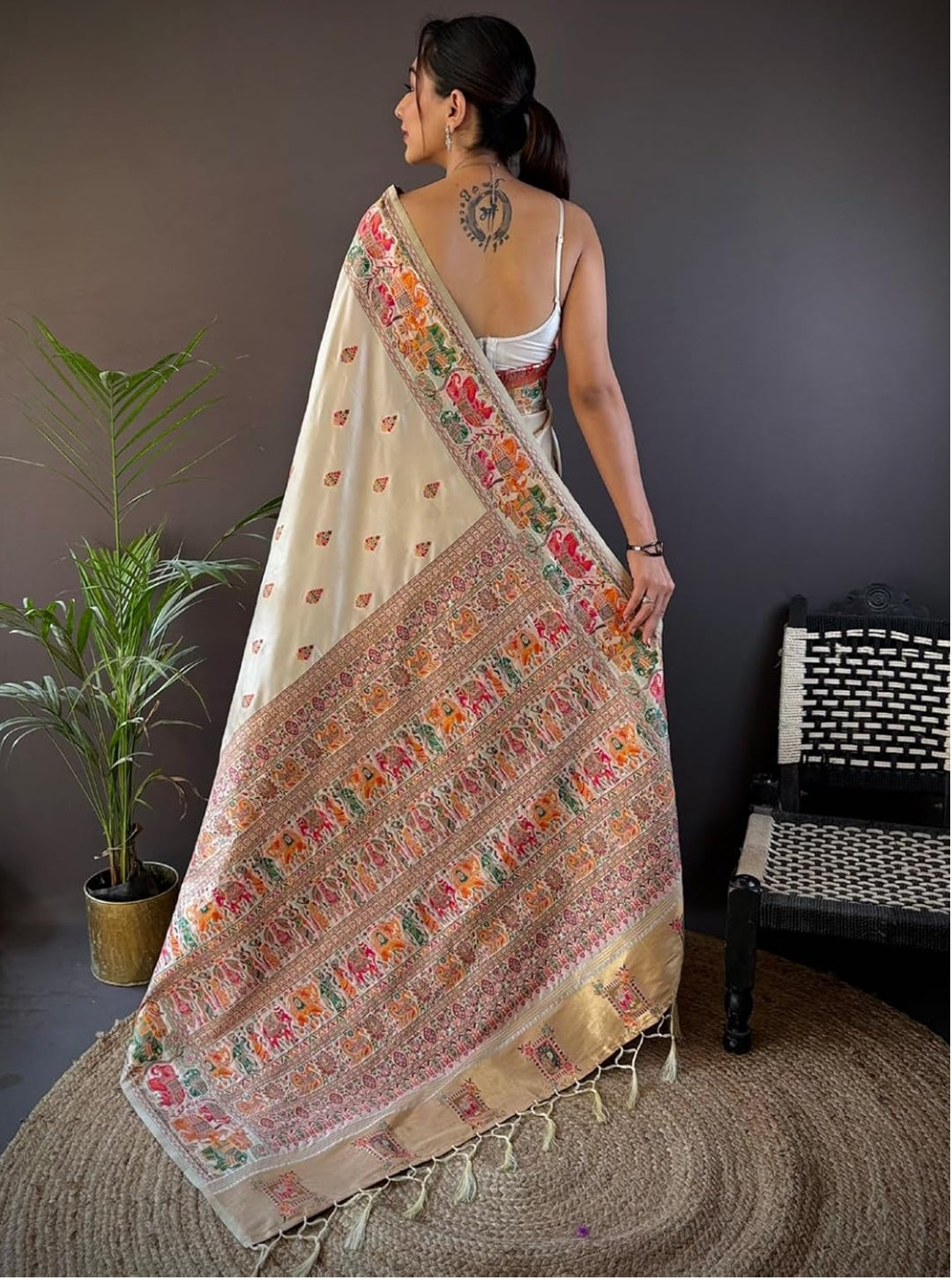 Kanaklata Kanjeevaram Silk with Hand-Embroidered Kashmiri Aari Work
