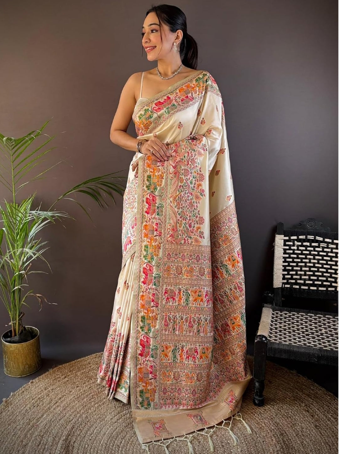 Kanaklata Kanjeevaram Silk with Hand-Embroidered Kashmiri Aari Work