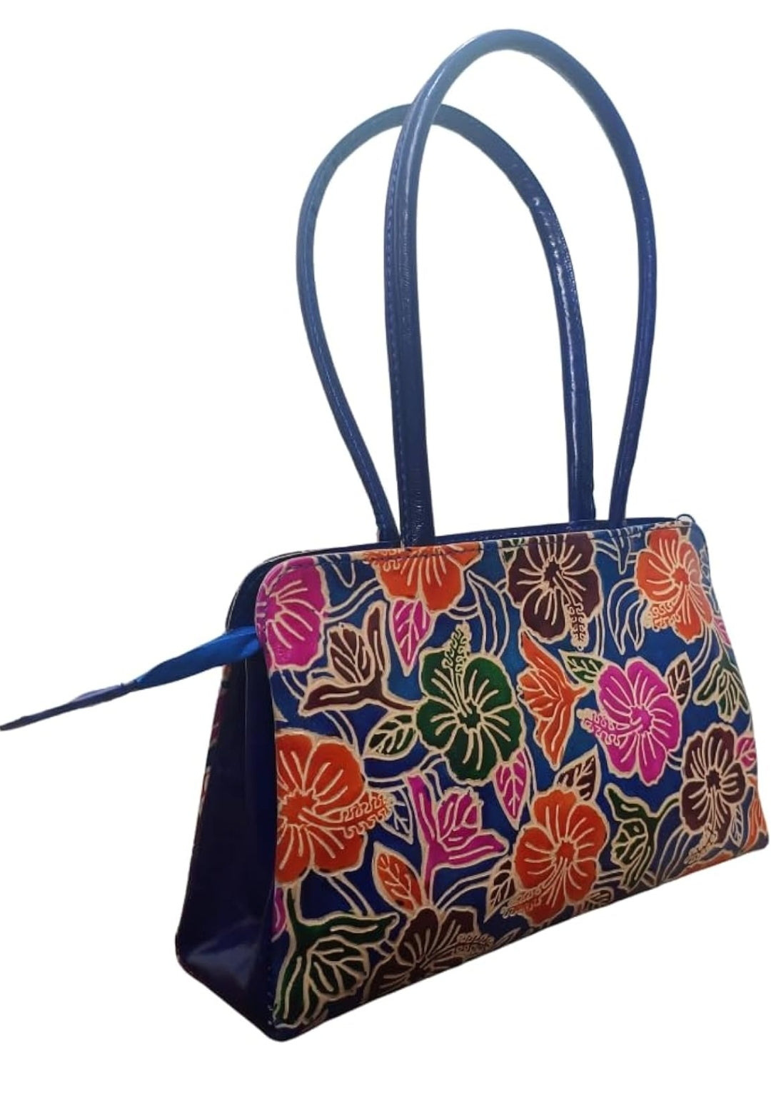 Genuine Shantiniketan Leather Vanity Handbag | Handcrafted Floral Design | Zipper Closure