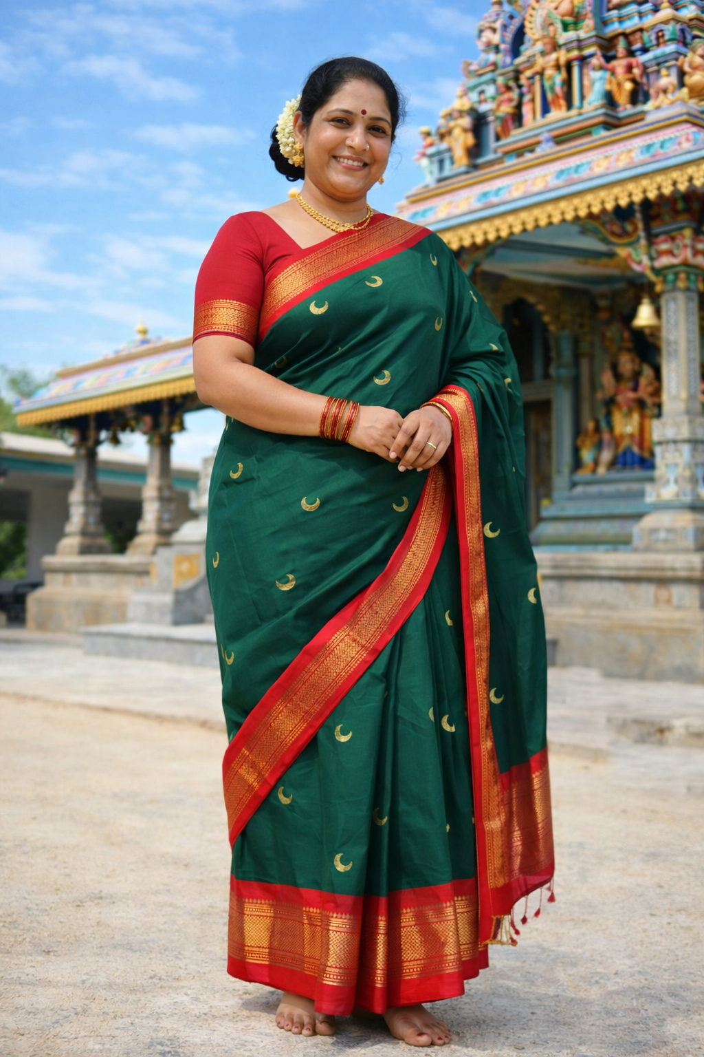 Kanaklata Serene Green Cotton Silk Saree with Zari Border