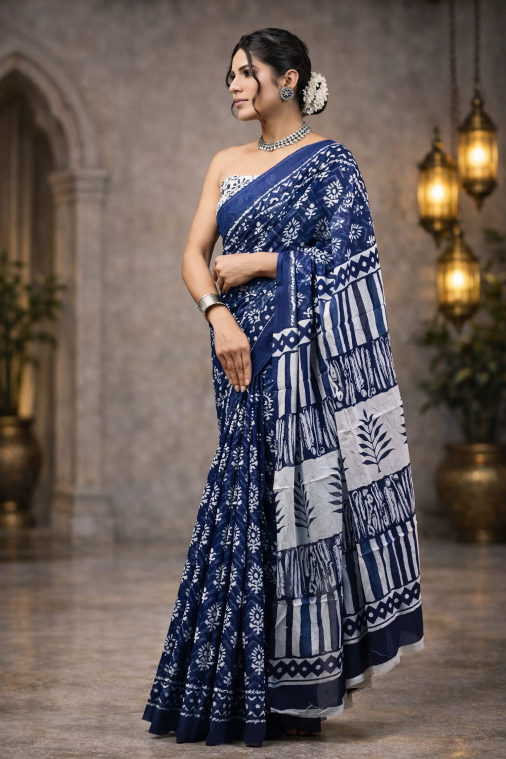 Kanaklata Jaipuri Hand Block Printed Soft Cotton Handloom Saree with Blouse Piece