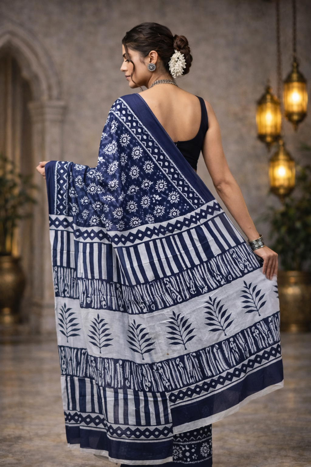 Kanaklata Jaipuri Hand Block Printed Soft Cotton Handloom Saree with Blouse Piece