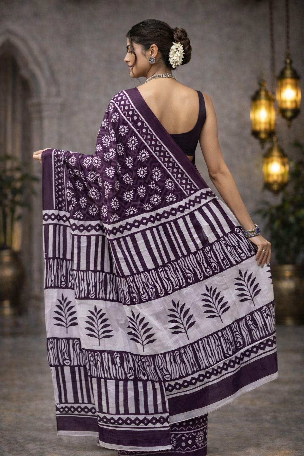 Kanaklata Jaipuri Hand Block Printed Soft Cotton Handloom Saree with Blouse Piece | Deep Wine