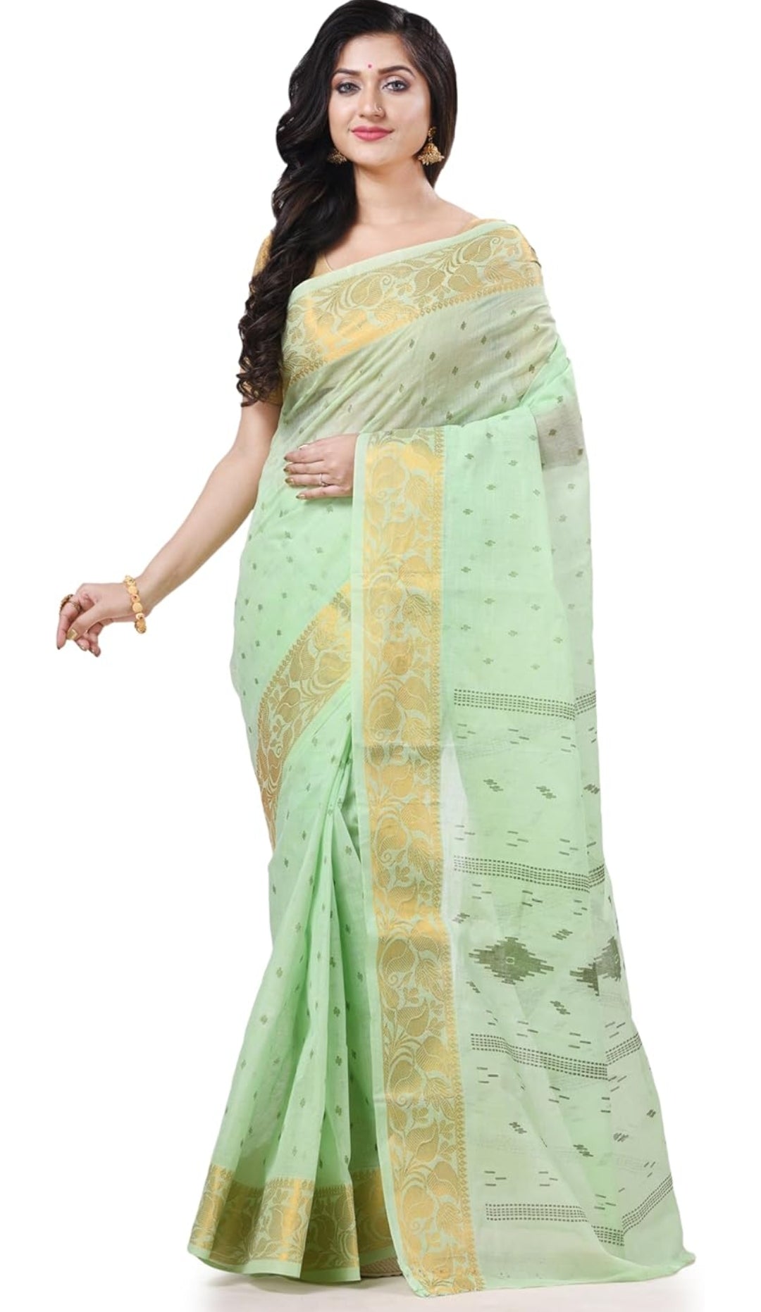 Bengal Handloom Pure Cotton Saree | Zari Border | Kerala Print